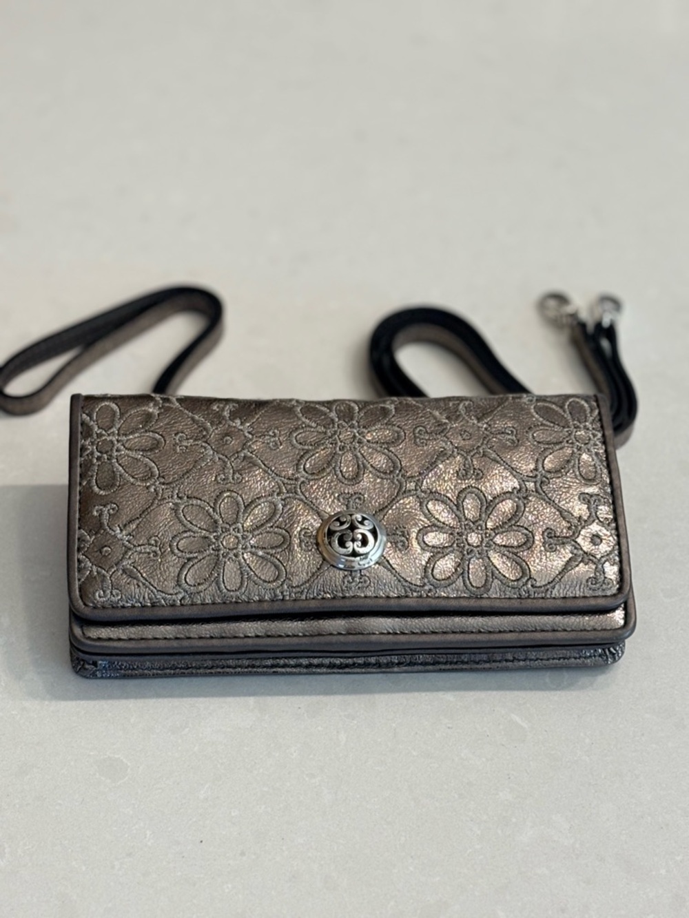 Brighton Valencia Bronze metallic embroidered leather crossbody/ wallet